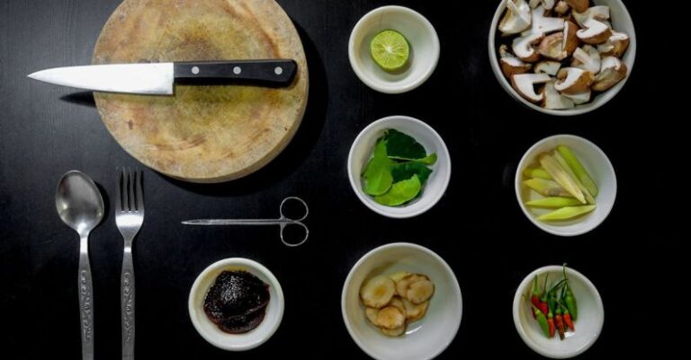 Ingredients - Spices on Bowl Near Knife on Chopping Boad